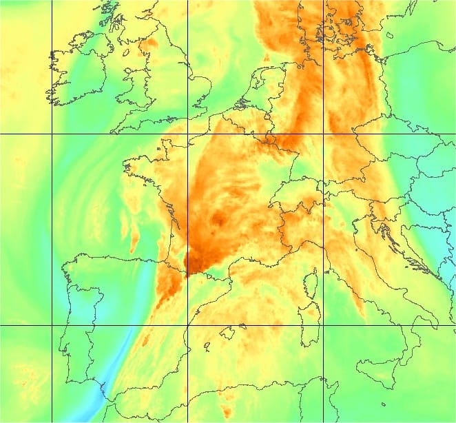 Image satellite vapeur d'eau de 12h TU