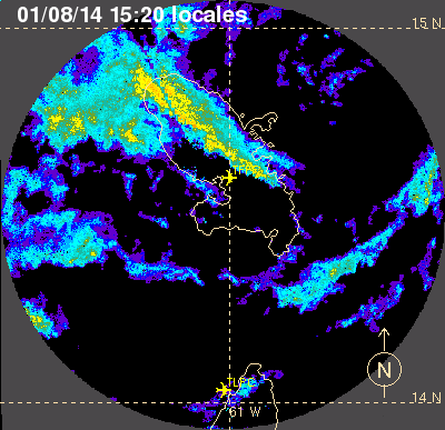 Image radar Météo-France de la Martinique entre 19h et 20h TU le 1er août 2014