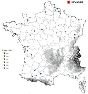 Carte interactive des tornades françaises. (c) KERAUNOS