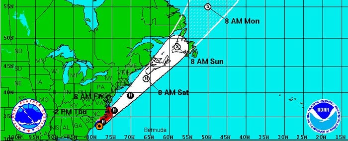 Trajectoire prévue de l'ouragan Arthur. (c) NOAA / NWS