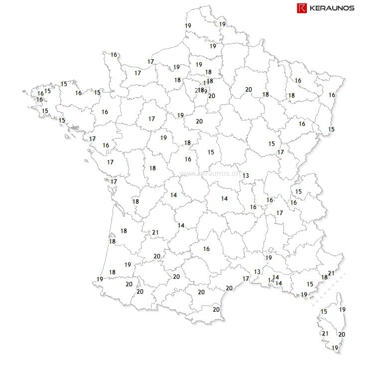 Points de rosée observés sur la France à 12h locales Points de rosée observés sur la France à 12h locales