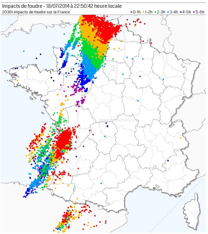 Activité foudre des 6 dernières heures Activité foudre des 6 dernières heures