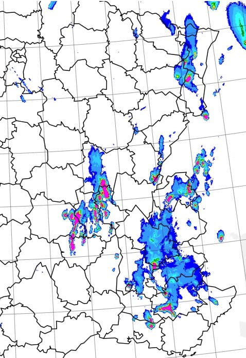 Image radar du 10 juin 2014, à 18h00 locales. (c) Météo France Image radar du 10 juin 2014, à 18h00 locales. (c) Météo France