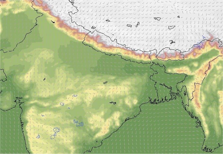 Le modèle Inde/Golfe du Bengale déployé par KERAUNOS est dédié à la prévision des orages violents et à l'expérimentation de nouvelles techniques de prévision.