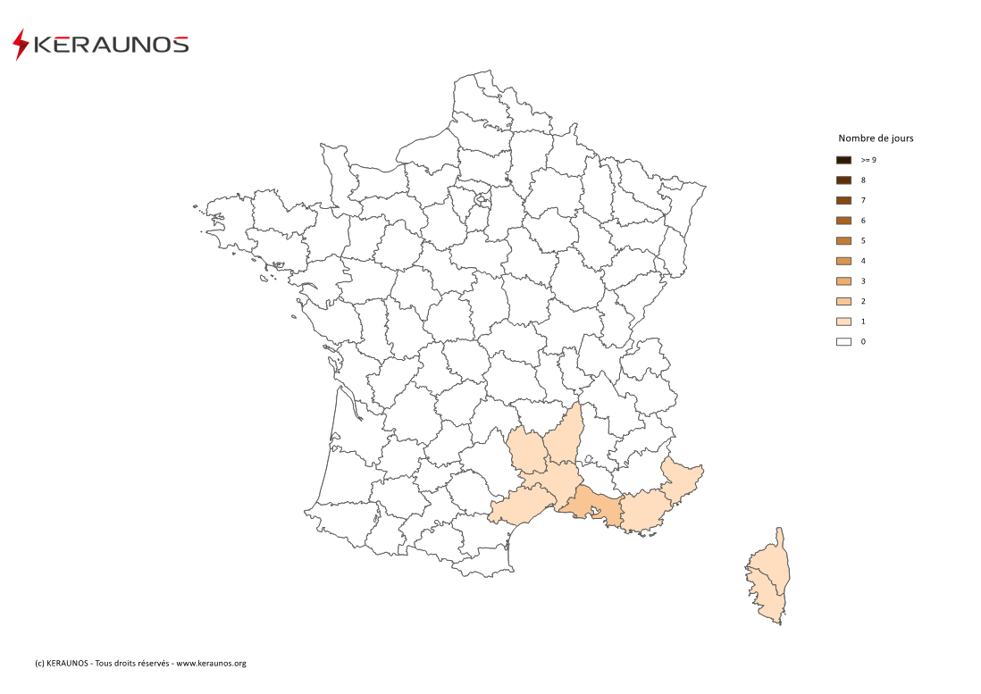 Carte Nombre de jours avec orage fort