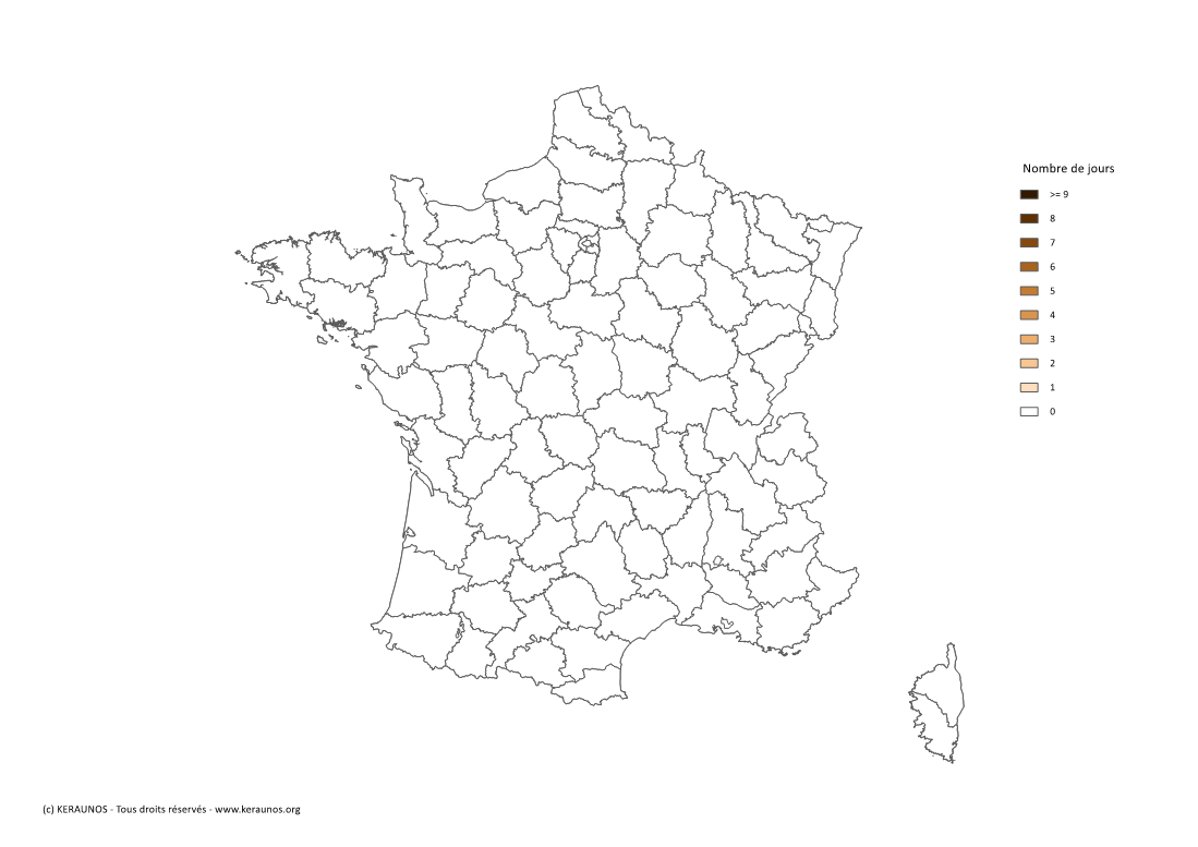 Carte Nombre de jours avec orage fort