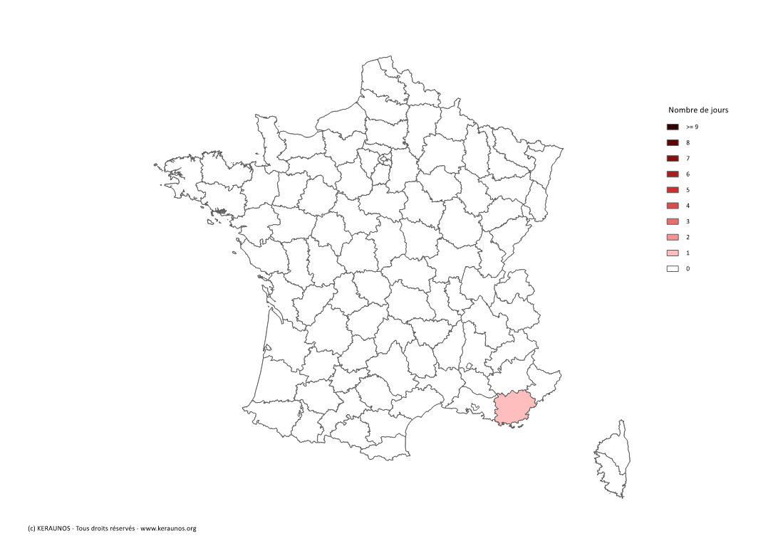 Carte Nombre de jours avec orage violent