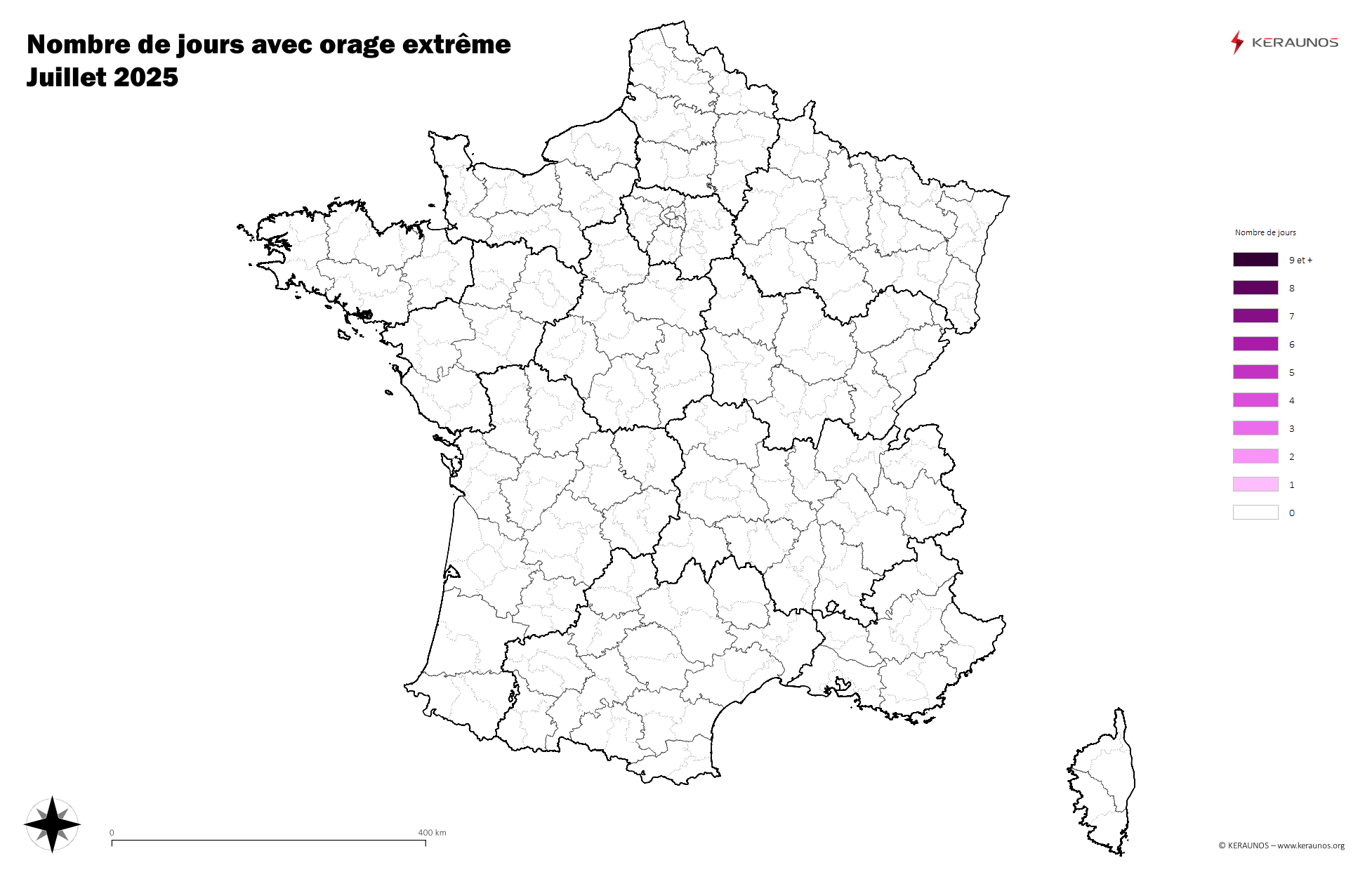 Carte Nombre de jours avec orage extrême