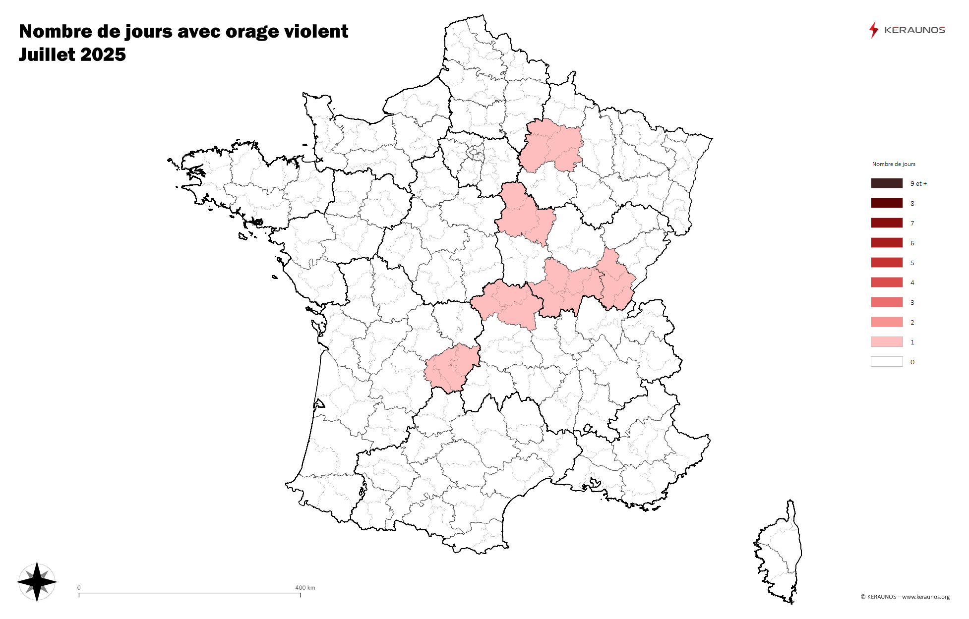 Carte Nombre de jours avec orage violent