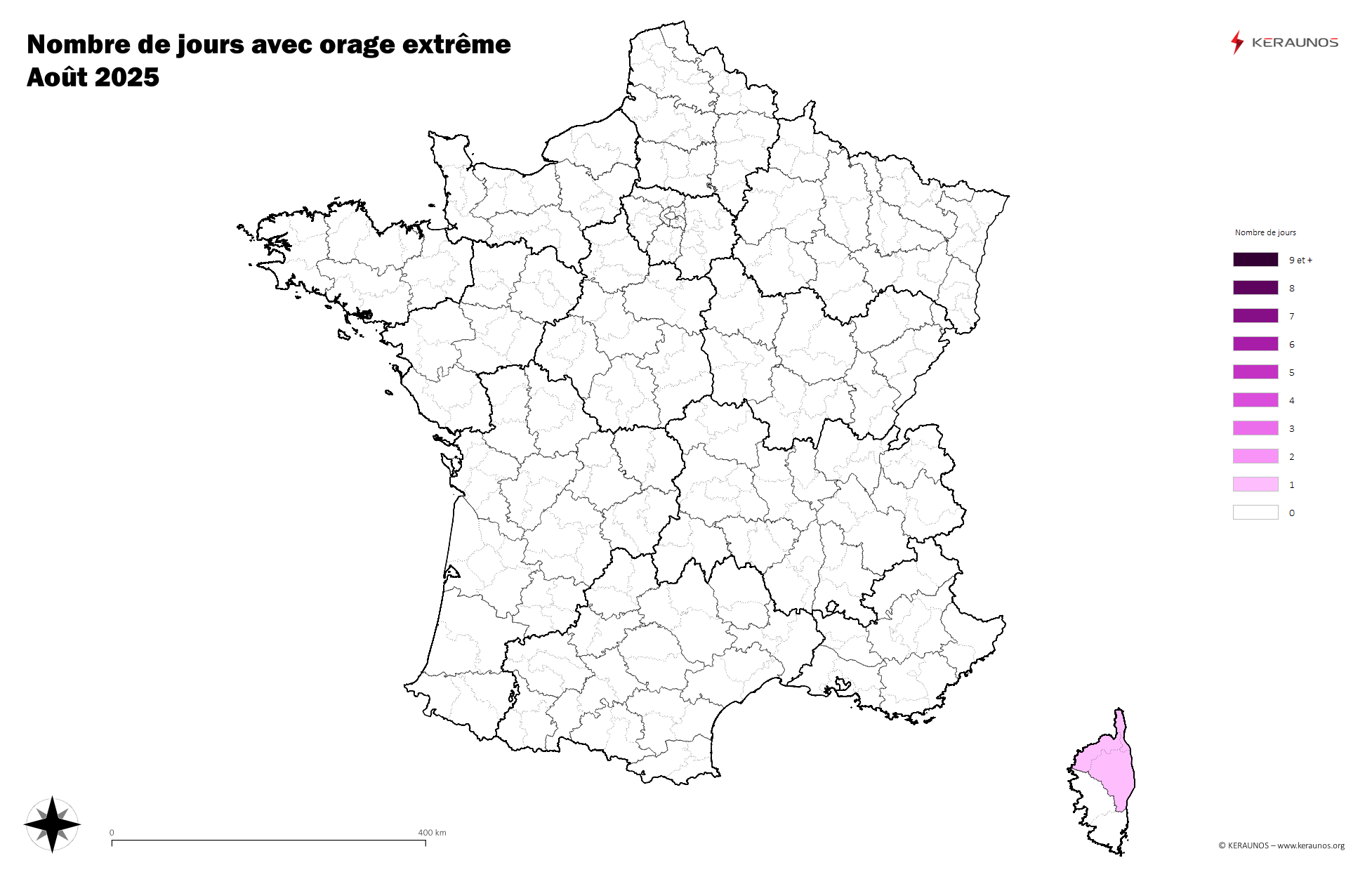 Carte Nombre de jours avec orage extrême