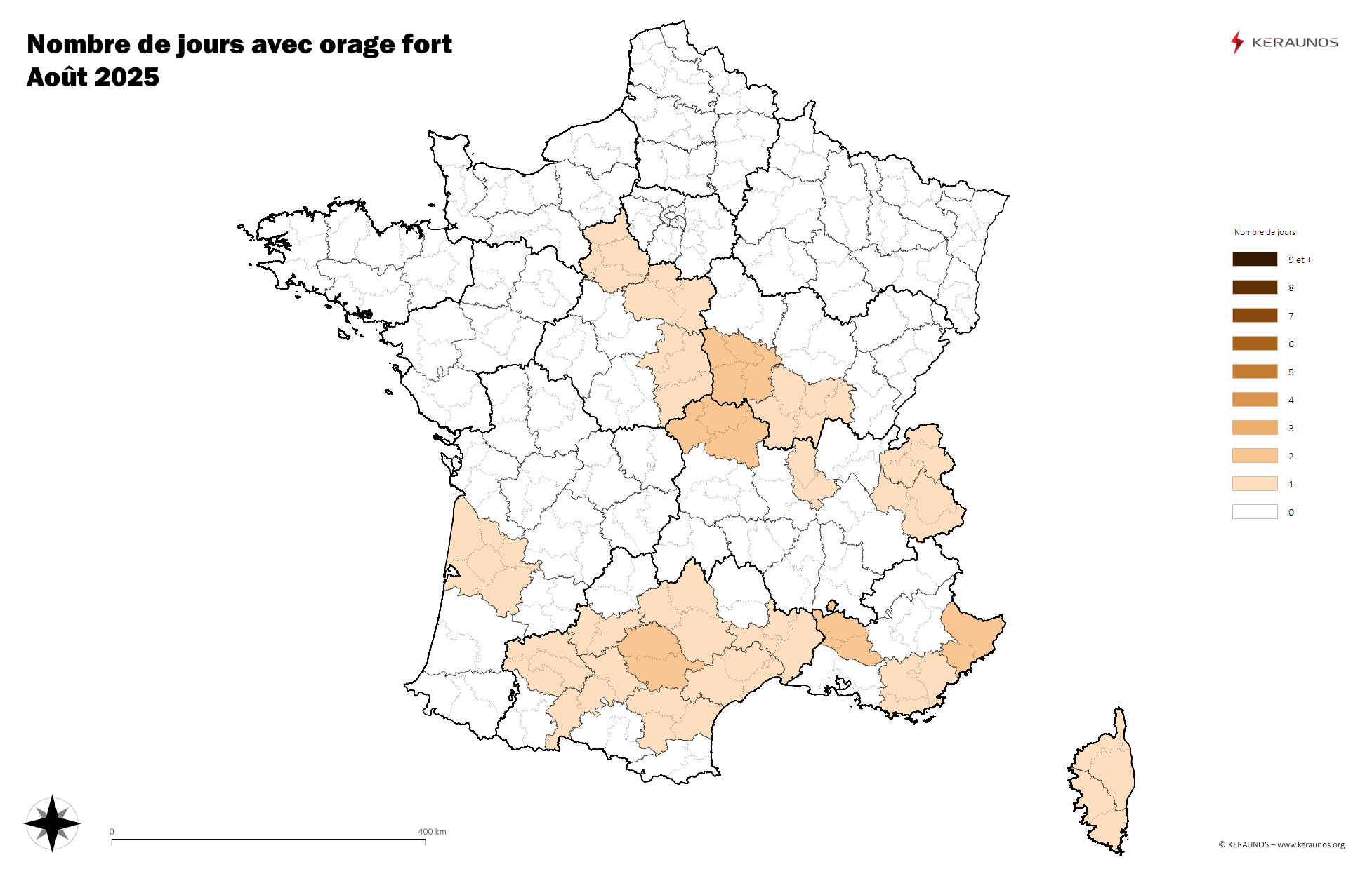 Carte Nombre de jours avec orage fort