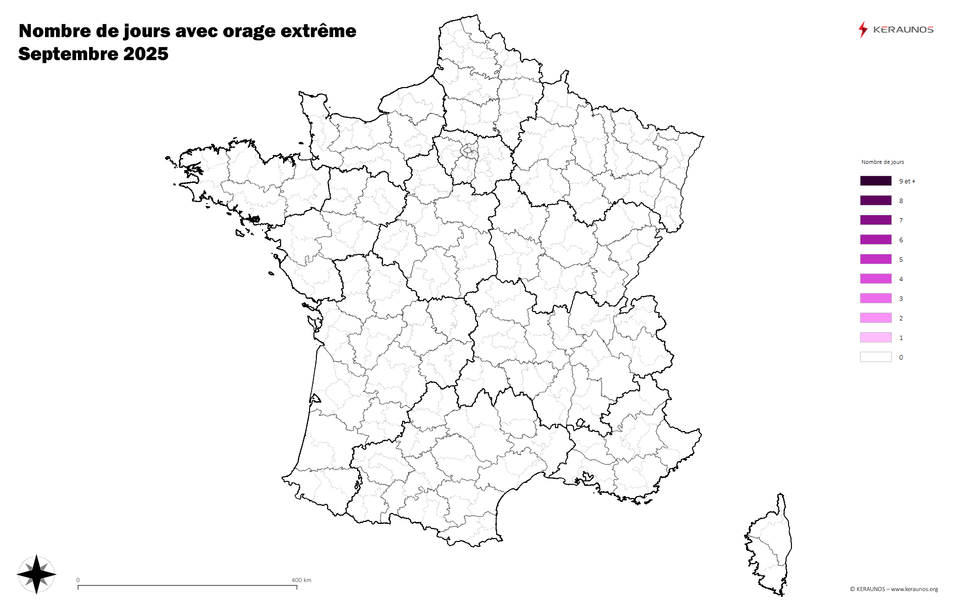 Carte Nombre de jours avec orage extrême