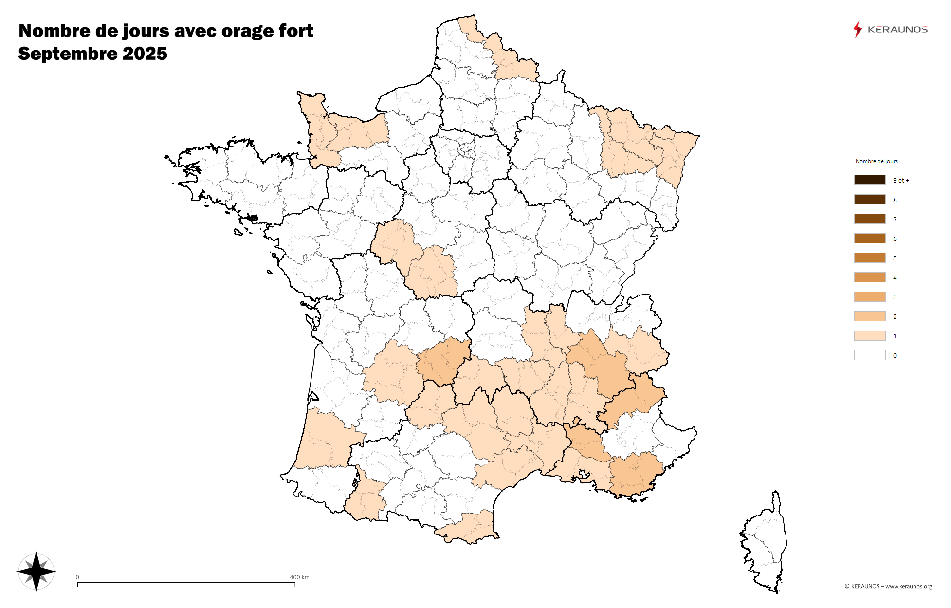Carte Nombre de jours avec orage fort