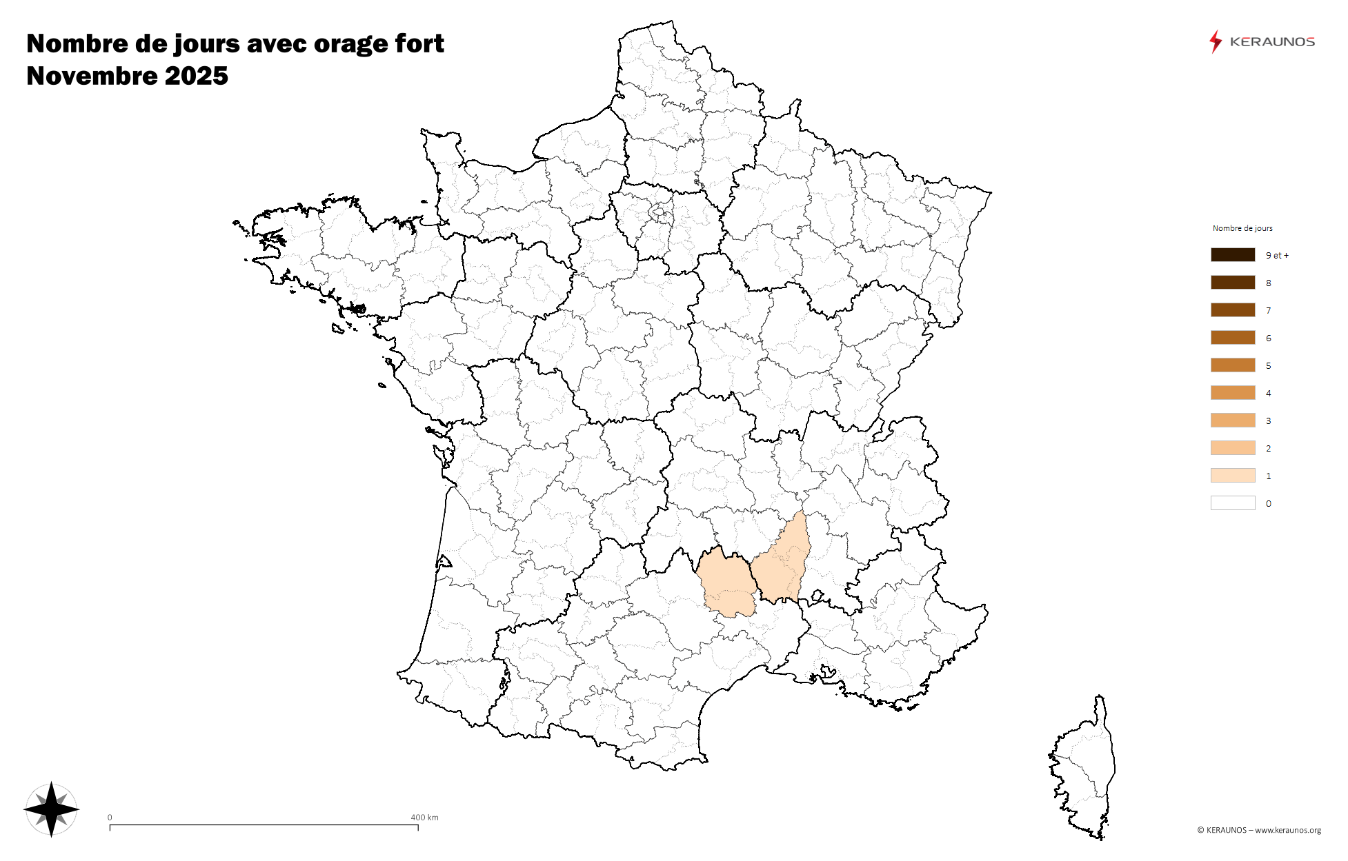 Carte Nombre de jours avec orage fort