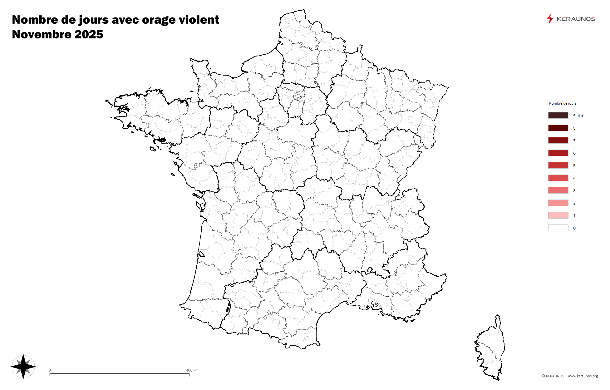 Carte Nombre de jours avec orage violent