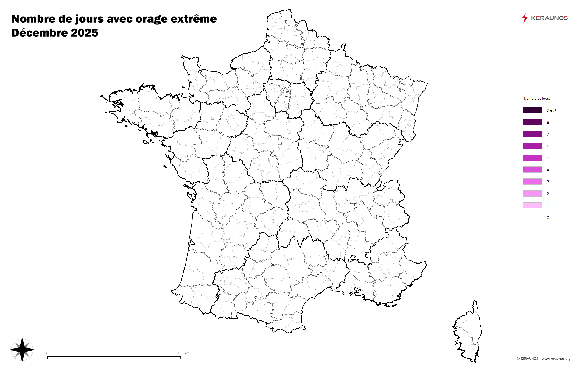 Carte Nombre de jours avec orage extrême