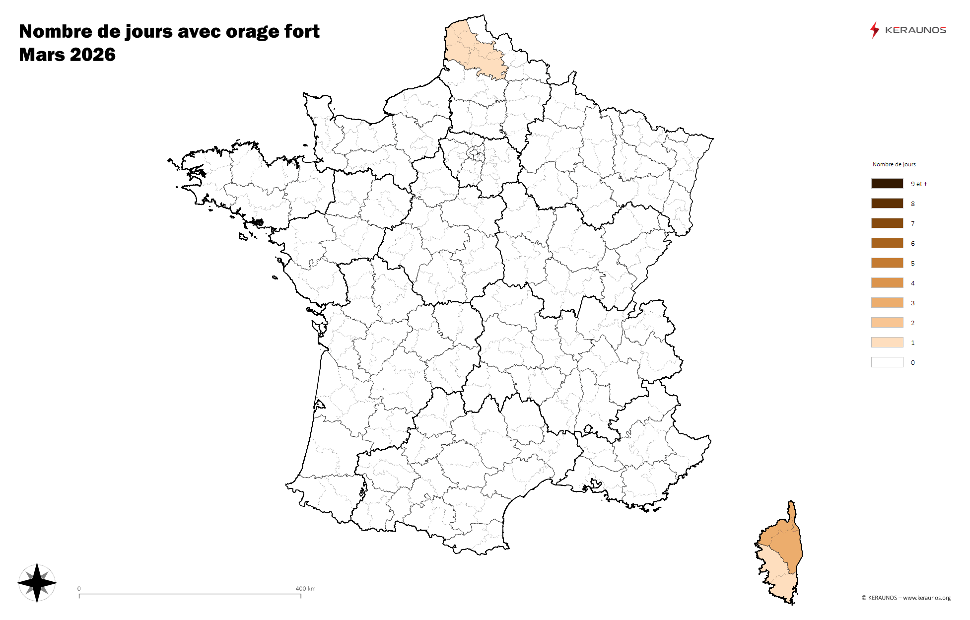 Carte Nombre de jours avec orage fort