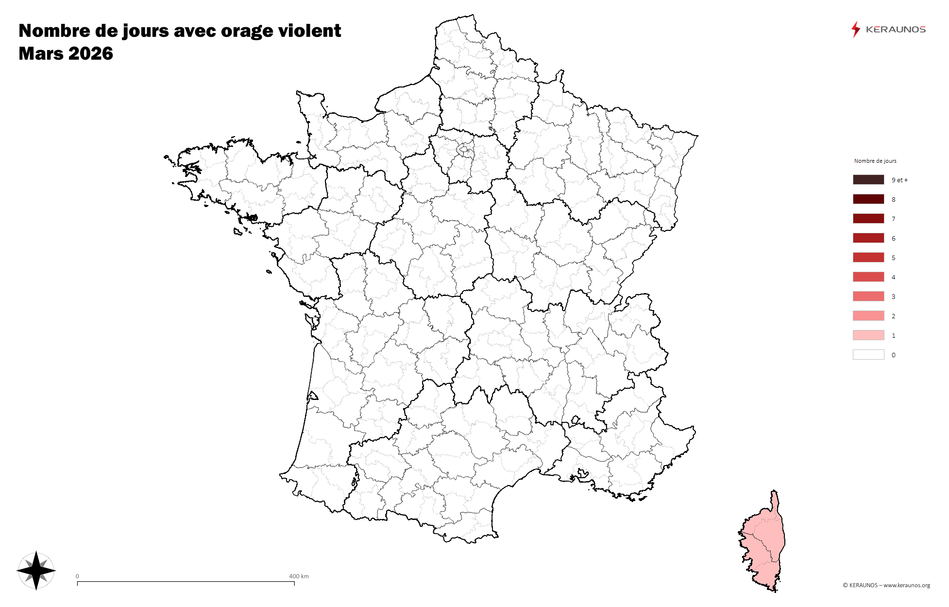 Carte Nombre de jours avec orage violent