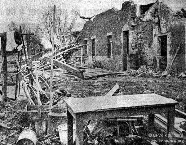 Tornade EF3 de Cartignies (Nord) du 9 mai 1958 - Habitation soufflée et débris en tout genre à Cartignies. © Archives La Voix du Nord Tornade EF3 de Cartignies (Nord) du 9 mai 1958 - Habitation soufflée et débris en tout genre à Cartignies. © Archives La Voix du Nord