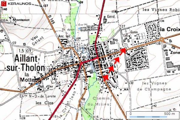 Trajectoire de la tornade EF1 d'Aillant-sur-Tholon (Yonne) du 19 octobre 2006 Trajectoire de la tornade EF1 d'Aillant-sur-Tholon (Yonne) du 19 octobre 2006