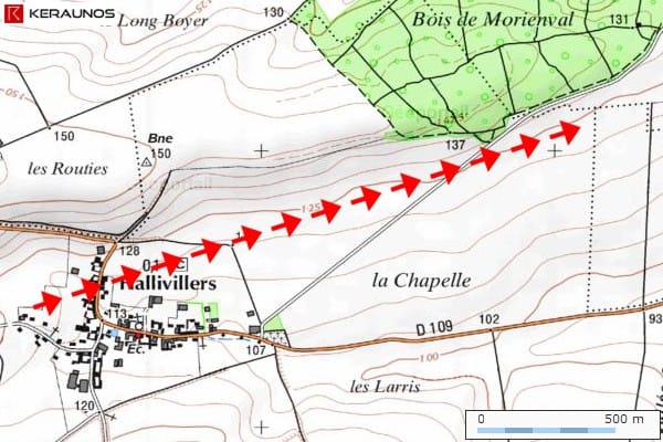 Trajectoire de la tornade EF0 de Hallivillers (80) du 19 août 2006 Trajectoire de la tornade EF0 de Hallivillers (80) du 19 août 2006