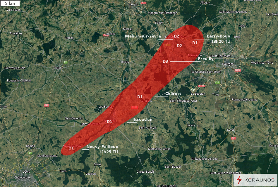 Macrorafale de forte intensité (D3) dans l'Indre et le Cher le 19 juin 2023