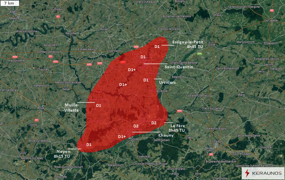 Macrorafales d'intensité modérée (D2) en Picardie le 24 août 2023