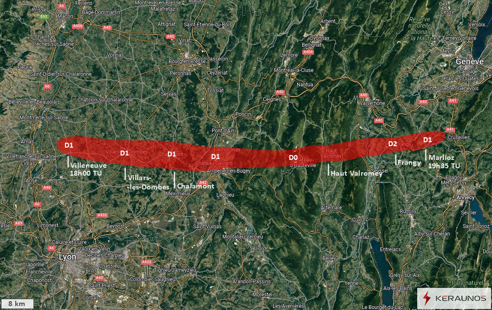 Macrorafales d'intensité modérée (D2) de l'Ain à la Haute-Savoie le 24 juillet 2023