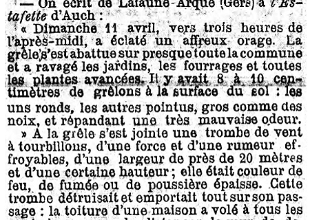 Tornade EF2 à Lalanne-Arqué (Gers) le 11 avril 1875
