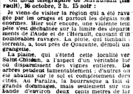 Tornade EF1 à Paraza (Aude) le 15 octobre 1907