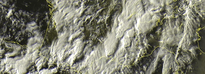 Bouillonnements orageux intenses dans le sud-est de la France. Image satellite du 7 août 2013 à 19h30 locales. Source : sat24