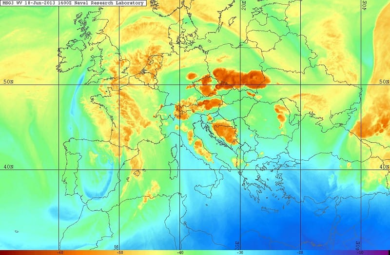 Image satellite vapeur d'eau du 18 juin 2013 à 18h locales.