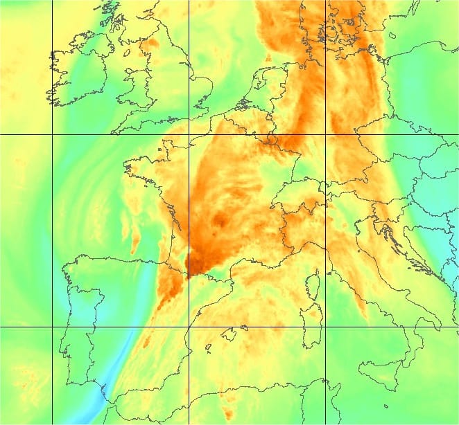 Image satellite vapeur d'eau de 12h TU