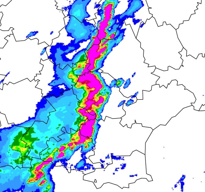 Image radar du 8 août 2014, à 21h30 locales. (c) Météo France