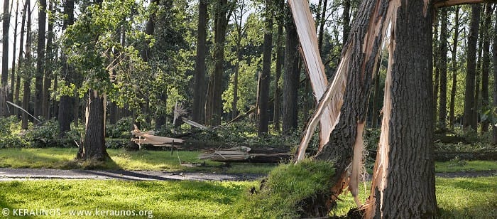 Dégâts causés par la tornade EF1 d'Achicourt (Pas-de-Calais), le 10 août 2014. © KERAUNOS