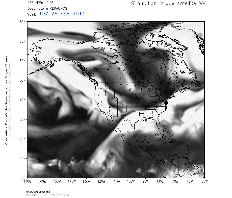 Animation satellite simulée par le modèle GFS. (c) KERAUNOS Animation satellite simulée par le modèle GFS. (c) KERAUNOS