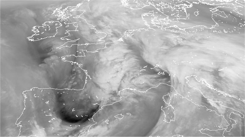 Image satellite vapeur d'eau de 18h TU ce samedi 4 janvier 2014