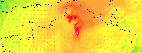 Convection intense entre Ile-de-France et Picardie, le soir du 8 juin 2014. Modèle WRF 1 km France. (c) KERAUNOS