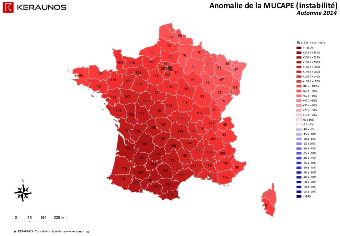 Anomalie de MUCAPE sur la France durant l'automne 2014