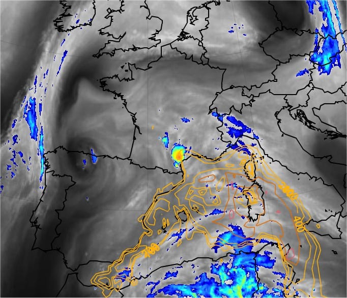 Image satellite et instabilité à 18h TU le 24 novembre - EUMETSAT