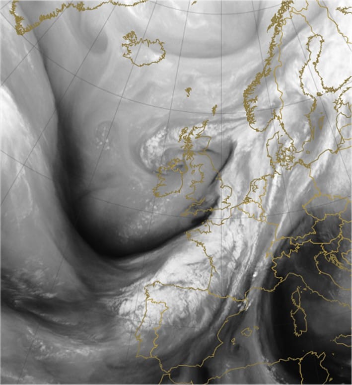 Image satellite vapeur d'eau en début d'après-midi
