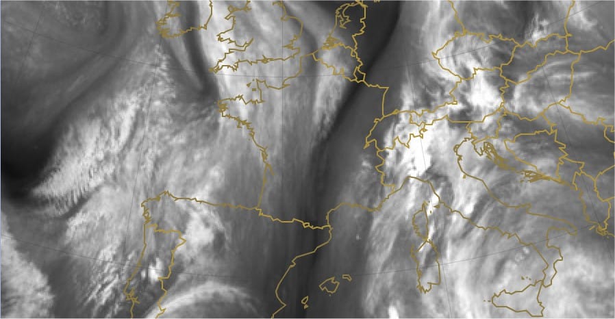 Image satellite vapeur d'eau de 18h TU le 10 novembre - EUMETSAT Image satellite vapeur d'eau de 18h TU le 10 novembre - EUMETSAT