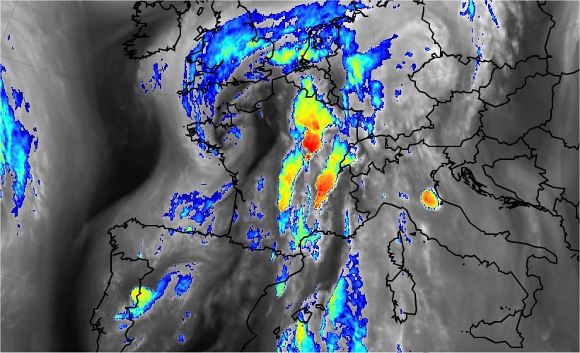 Image satellite vapeur d'eau et infra-rouge du 12 octobre 18h TU - EUMETSAT