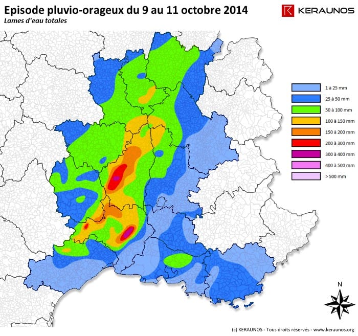 Cumuls relevés lors de l'épisode - Données Météo-France et Hydroreel