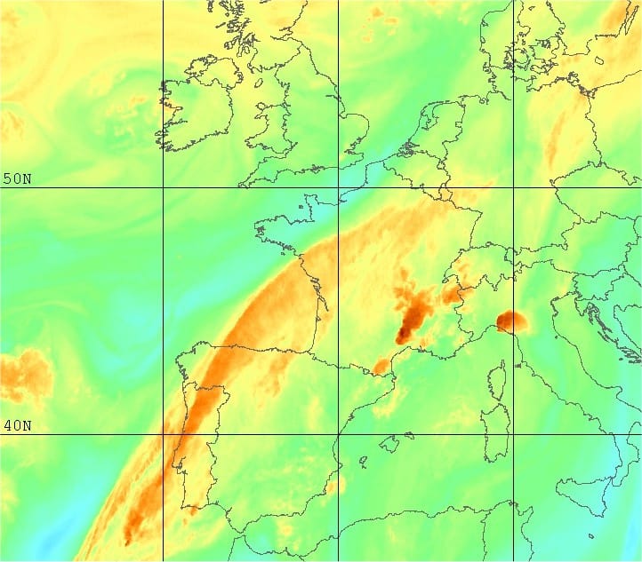 Image satellite vapeur d'eau de 00h locale - Meteosat