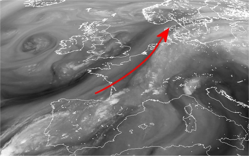 Image satellite vapeur d'eau de 16h locales - METEOSAT Image satellite vapeur d'eau de 16h locales - METEOSAT