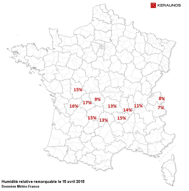 Humidité relative minimale relevée le 15 avril 2015