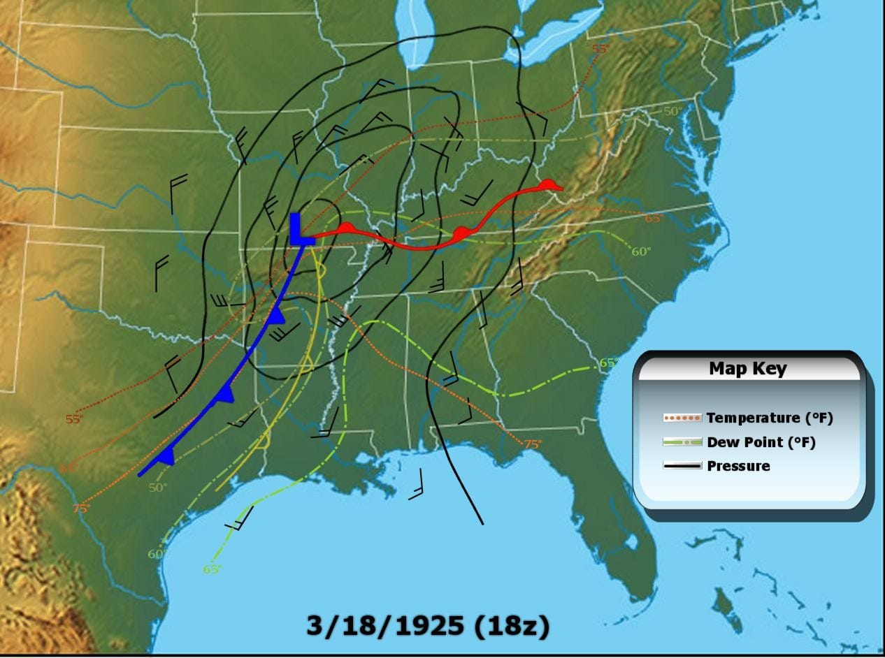 Situation météorologique en début d'épisode du 18 mars 1925 - NOAA