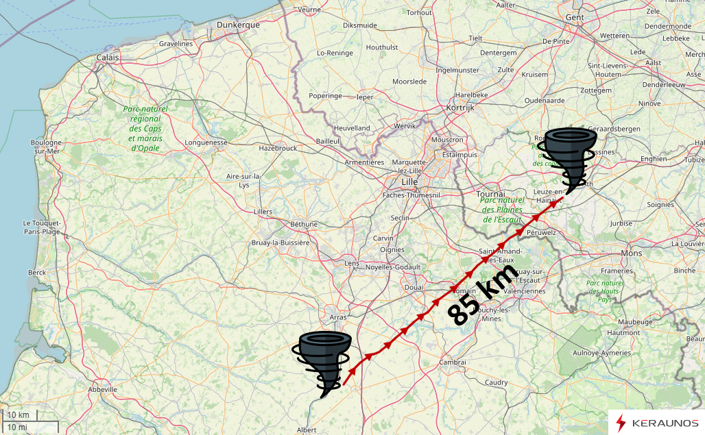 Tornade de Bihucourt : au moins 85 km parcourus, un record !