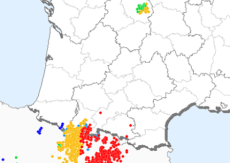 Orages de neige près des Pyrénées le 23 février